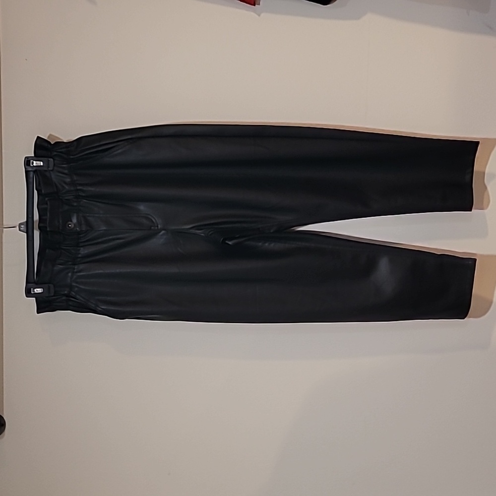 Zara Black Vegan / Faux Leather Paperbag Waist Pants … Gem